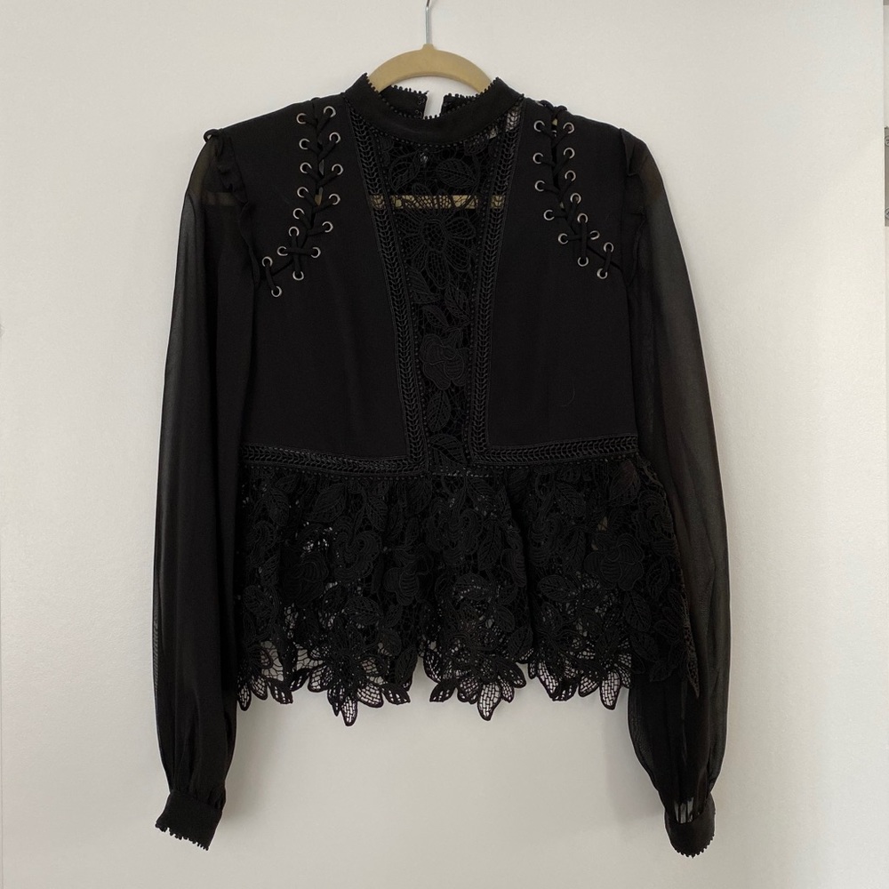 Self portrait black floral lace elegant top